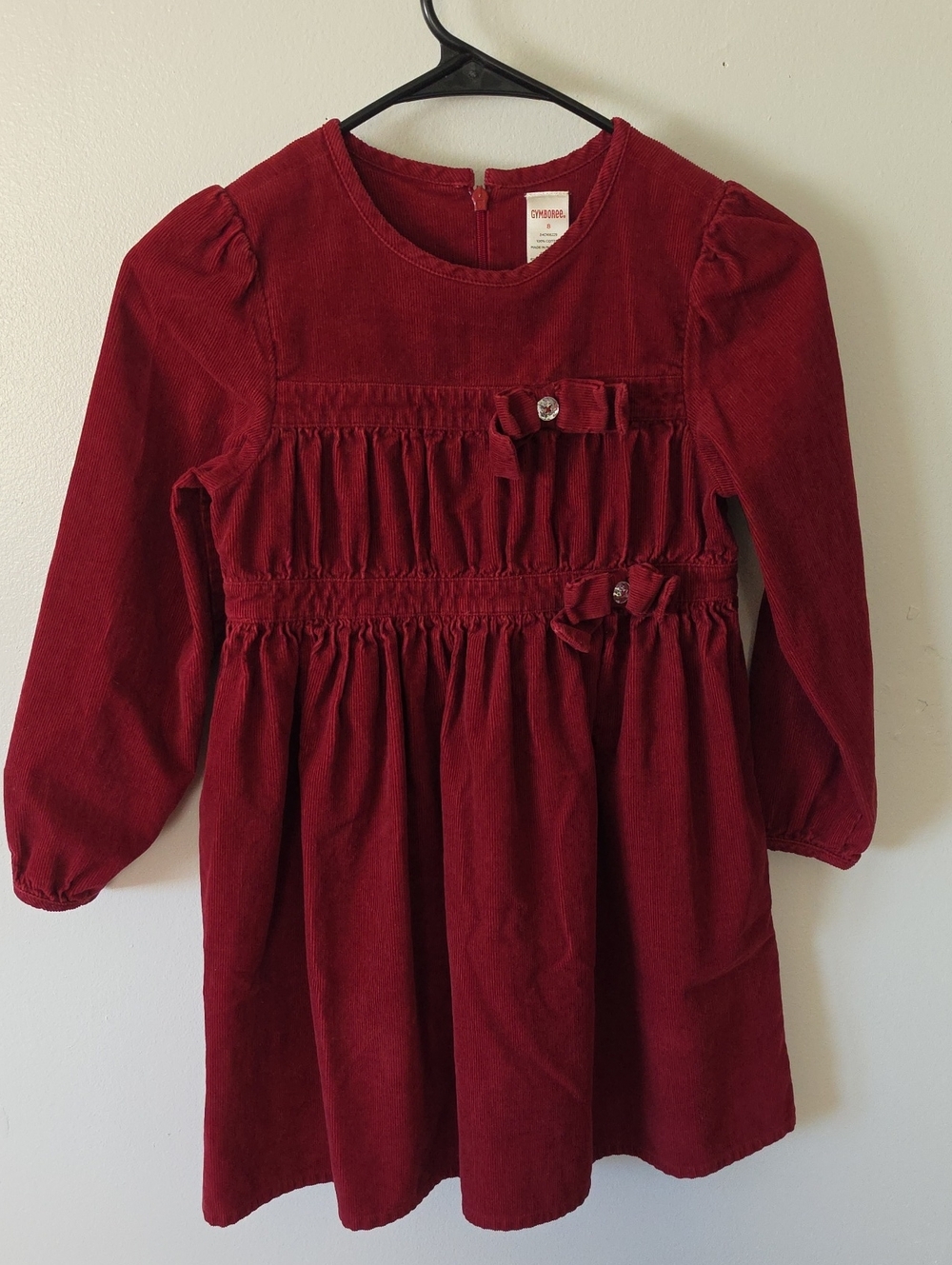 Children's Corduroy Long-Sleeve Dress - Deep Red
